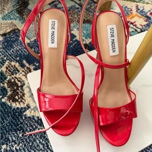 Steve Madden Red Patent Strappy Platform Heel Sandals
